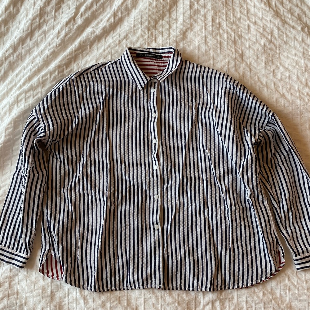 Zara Reversible Striped Long Sleeve Button Up